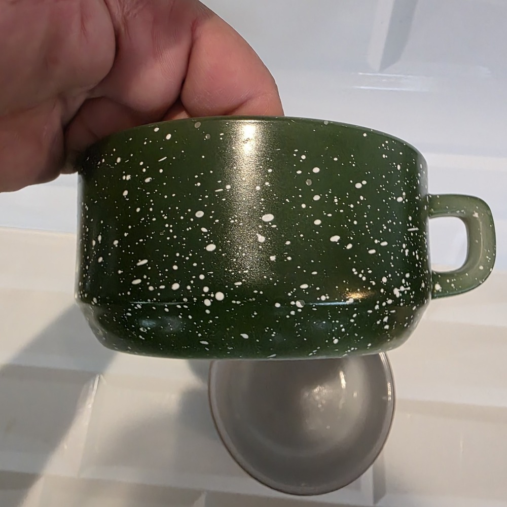 Anchor Hocking Fire King‎ D Handle Green & Brown Speckled Stackable Soup Bowls - Picture 6 of 10